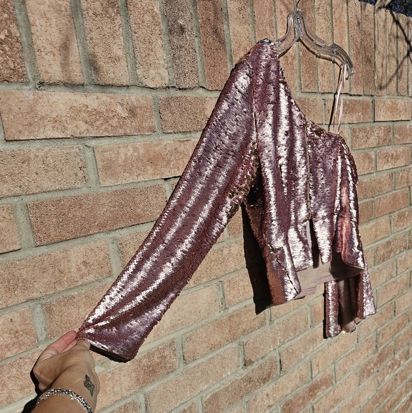 Aidan Mattox rose gold sequin blouse - Picture 7 of 8